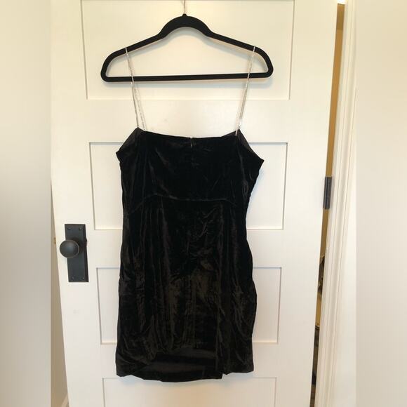 NWT House of Harlow Black Velvet Mini Dress with Crystal Straps - Picture 6 of 8